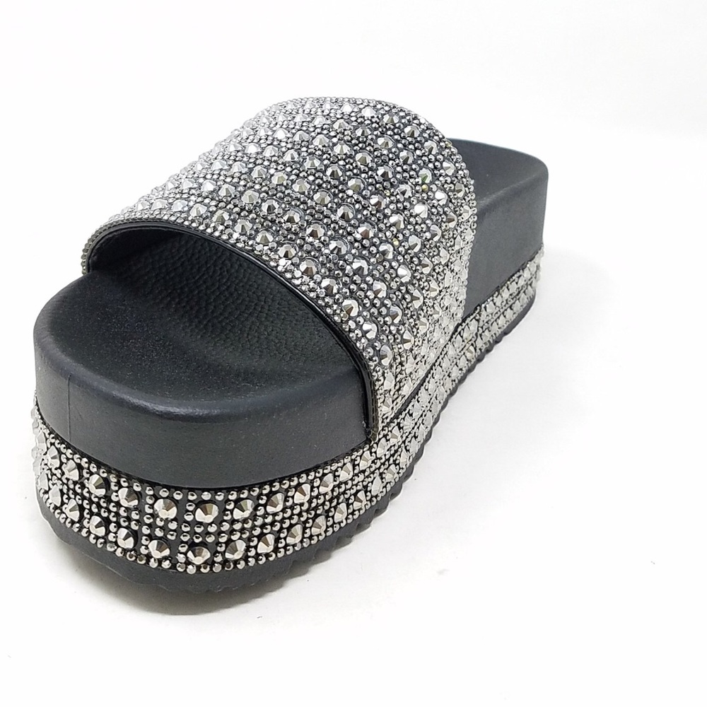 New! Black Rhinestone Wedge Slides - Picture 5 of 8